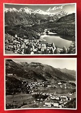 2 x Photo Postcard St. Mortiz Switzerland around 1938 Bath and Village Panorama (95421 picture