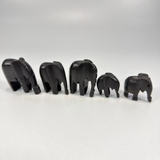 Vtg Set of 5 Hand Carved Black Ebony Wood Elephant Family Figurine West Africa picture
