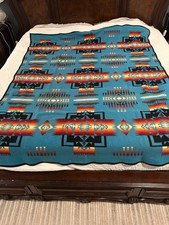 Vintage Pendleton Beaver State Wool Blanket Turquoise Chief Joseph Robe 60x78 picture