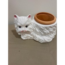 Vintage White Persian Cat Ceramic Animal Planter with Terracotta Insert Pot picture