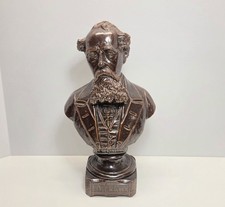 Vintage 19th Century Charles Dickens Terracotta Clay Glazed Bust Sculpture  picture