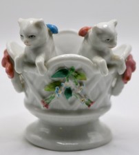 Antique Victorian Porcelain Figurine-Two Kittens in a Floral Basket (c. 1890) picture