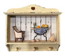 VTG Rustic Distressed 3D Shadow Box Diorama Art Wall Cottage-core aesthetic Cat picture