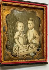 Antique tinted Daguerreotype Two children brother & sister picture