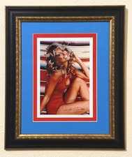 Farrah Fawcett autograph signed Iconic 70's Swimsuit photo display -museum glass picture