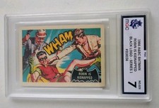 1966 A&BC BATMAN #29 ROBIN IS KIDNAPPED TRADING CARD BLACK BAT LOGO MGC GRADED 7 picture