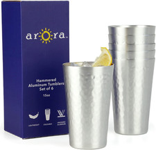 Aluminum Metal Cups for Drinks, Metal Anodized Hammered Silver Color Tumblers Se picture