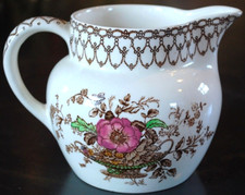 MILK JUG Antique VICTORIAN MYOTT & SON Transferware BONNIE DUNDEE Painted Flora picture