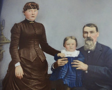 OLD HAND COLORED FAMILY PORTRAIT c. 1890s by  EAMES STUDIO MANCHESTER NH picture