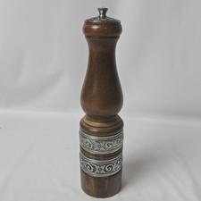Vtg International Silver Co. Dark Wooden Flower Band Pepper Grinder Mill S Plate picture