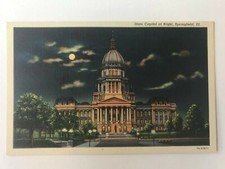 Vintage IL Springfield Illinois State Capitol Nighttime View Postcard c1940's picture