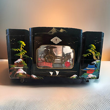 Japanese Lacquer Folding Jewelry Music Box w/ Painted Scenery Carriage Scene picture