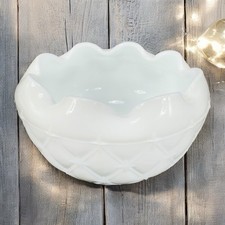 1970S Indiana Glass Milk Glass Quilted Duette Crimped Edges White Dish Bowl VTG picture