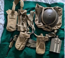 Ww2 Canadian/british Web Lot with Helmet, Belt, Pouches, Packs, Straps picture