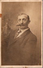 Postcard Real Photo RPPC Older Man Wearing Suit Smoking Cigar picture