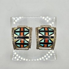 Important Herbert & Esther Cellicion Turquoise & Coral Inlay Watch Tips Zuni picture
