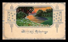 1914 Birthday Greetings Wooded Pond Scene Embossed German Postcard 5-56 picture