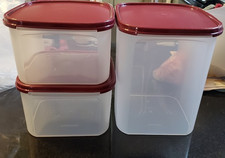 NEW Tupperware Modular Mates set CLEAR/DARK RED SQUARE CONTANERS 6 PIECES picture