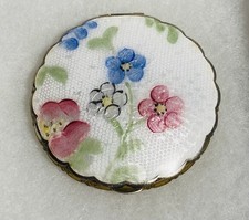 Vintage La Mode Guilloche Enamel Floral Powder Compact Mirror Double Compartment picture
