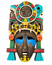 Mayan Wooden Mask Jaguar Mascara De La Vida Y La Muerte Handmade In Mexico picture
