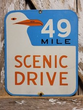 VINTAGE 49 MILE SCENIC DRIVE PORCELAIN SIGN OLD SAN FRANCISCO GOLDEN GATE BRIDGE picture