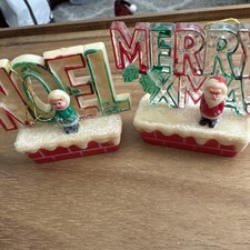 VTG Celluloid Merry Xmas Santa Claus & Noel Christmas Ornaments picture