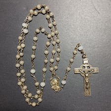 Vintage Italian Sterling Silver Rosary 925 Celtic Crucifix Mother of Pearl 25.07 picture