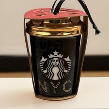 Starbucks 2015 NYC Christmas Ornament Ceramic Coffee Cup Black Gold New York picture