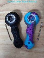 2PCS (Black+Purple/ Blue) Silicone Tobacco Smoking Pipe With 9 Holes Glass Bowl picture