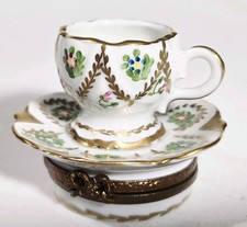 MINT RARE VTG Limoges Trinket Box TEACUP AND SAUCER  by a Private ATELIER picture