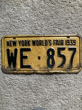 1939 New York “World's Fair ” License Plate - WE 857 - Nice picture