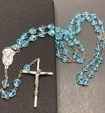 Large 23” Vintage Sky Blue Crystal Faceted Beaded Rosary Very Nice & Elegant picture