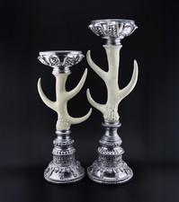 Vintage Antler Candle Holders Pair Ornate Silver Tone Gothic Lodge Decor picture