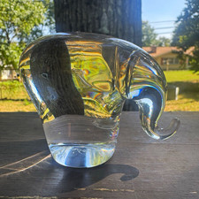 Signed SPODE Clear Glass Elephant Figurine Paperweight Decor picture