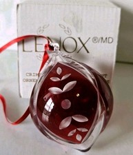 Lenox Cut Crystal  Ornament Round Red Clear In Box Crimson Splendor  picture