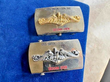Vtg 1986 LOT - USS SNOOK SSN-592 Submarine Decommissioning Crew Belt Buckles (2) picture