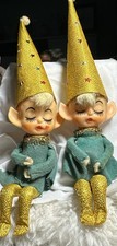 Vintage Knee Hugger Pixie Elves Christmas  Ornament Japan 1950's picture