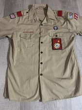 Vintage Boy Scouts of America BSA Adult Short Sleeve  Uniform Shirt w/ Patches L picture