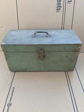 Primitive Old Green Chippy Paint Wood Box w/Hasp Lid Handle 15x6x7 inches picture