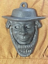 Vintage 1940s  Cast Iron Door Knocker Amish Man Open Closes Eyes Wilton Country picture