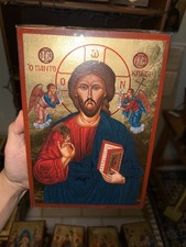 Christ Pantocrator Orthodox Icon Gold Leaf Flat Wood (handmade) 18x25cm picture