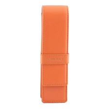 DiLoro Leather Double Case Pouch Holder for Two Fountain Ballpoint Pens Orange picture