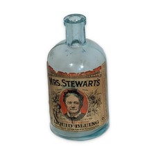 Mrs. Stewart's Liquid Bluing 1940 Aqua Glass Bottle 4 oz Embossed Minneapolis An picture