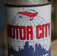 CAR GRAPHIC 1960's MOTOR CITY GAS LINE ANTI FREEZE Citrin Oil Co Detroit Tin Can picture