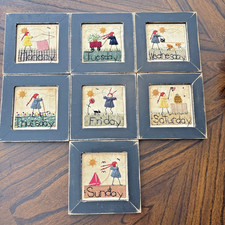 Janet Alred Signed Primitive Stitchery Folk Art Days of The Week * Complete Set picture
