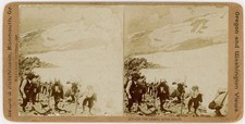OREGON STEREOVIEW - Climbers on ridge nr Crater Lake - Lewis & Hutchinson 1890s picture