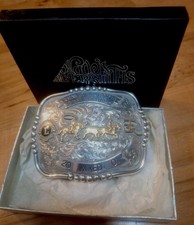 VTG RARE 2001 3 RIVERS LIONS CLUB ROPING 51st RODEO TROPHY BUCKLE SILVER OVERLAY picture