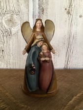 VTG Holy Family with Angel Carved Wooden Sculpture by Transpac 1990 10”  picture