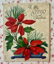 Vintage 1951 UNUSED Christmas Poinsettias Rust Craft Marjorie B. Harter Card picture