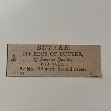114 Kegs Of Butter For Sale 138 N Second St 1806 Philadelphia Clipping SAJ5-S39 picture
